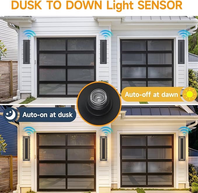 23.6 in Dusk to Dawn Outdoor Wall Sconce, Black Outdoor Wall Light | 2-Tier Black Modern LED Lights For House Exterior,Garage,Hallway,Patio,Waterproof,36W 3000K Warm White LED, 1 Pack