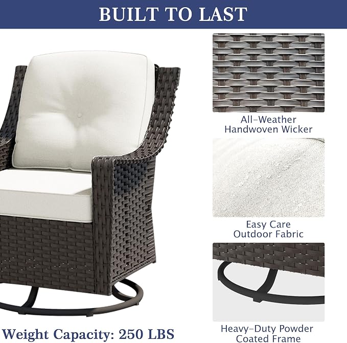 3 Pieces Patio Swivel Chairs & Side Table, Patio Wicker Chairs with Water-Resistant Cushion for Porch Outdoor PE Rattan Furniture Set