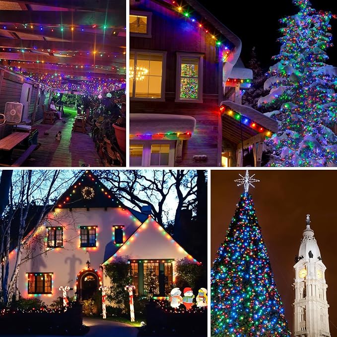 Multicolor Solar Christmas Lights 2Pack Total 180FT 500LED, String Light Outdoor Waterproof, Auto On/Off with 8 Modes Solar Twinkle Lights for Outside Tree Christmas Decorations (Multicolor) | Total 180FT Flexible Wire With Bright LEDs, 8 Twinkle Modes...