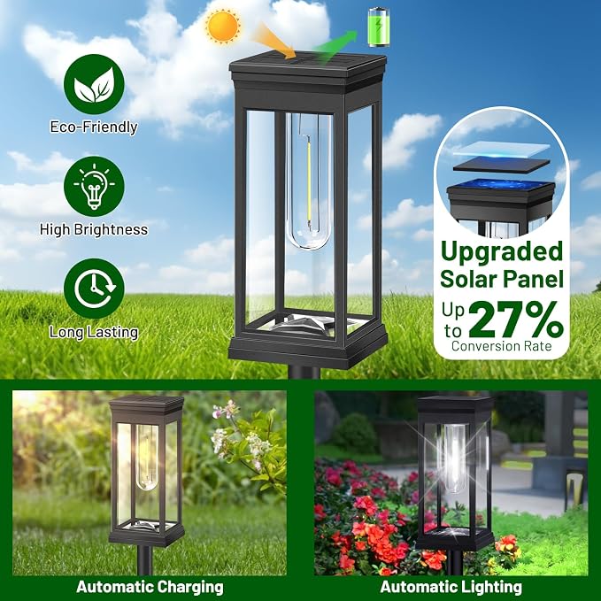 12-Pack Solar Pathway Lights Outdoor, Landscape Lights Cool White | Upgraded Large Size & Bright LED, Auto ON/OFF, IP65 Waterproof, Easy Installation, Solar Powered Lights for Garden Walkway