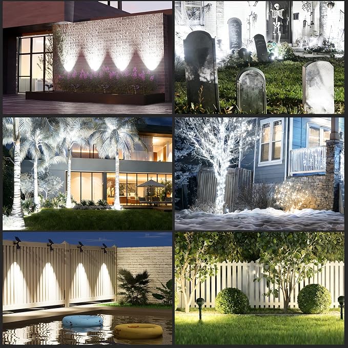 T-SUN Solar Spot Lights Outdoor Waterproof,Solar Landscape Spotlights,1Pack | Cool White, 4 LEDs, 2 Lighting Modes, IP65 Waterproof Dusk to Dawn Solar Lights for Tree, Patio, Yard, Garden, Driveway