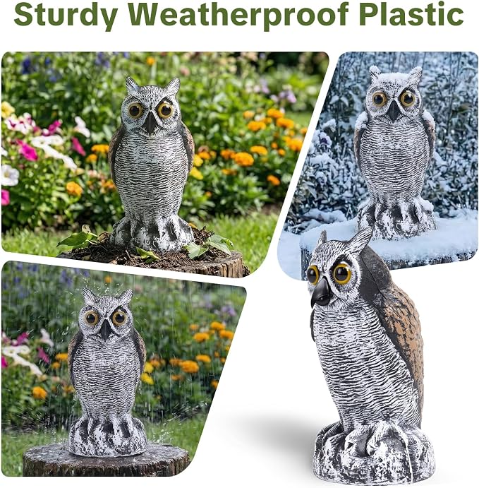 OFFO Fake Owl, Owl Statue for Garden and Yard Decoration, Weatherproof Plastic Outdoor Owl Decor for Porch Pool Patio Yard, 10-Inch Height, Short Ear Owl