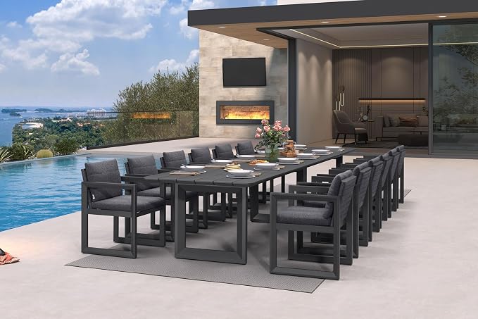 PURPLE LEAF 13-piece Outdoor Dining Set Aluminum Oversize Patio Furniture Table and Chairs Set with All Weather Thick Cushion Rectangular Patio Dining Sets for Large Backyard Garden Poolside, Grey