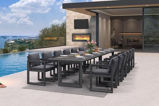 PURPLE LEAF 13-piece Outdoor Dining Set Aluminum Oversize Patio Furniture Table and Chairs Set with All Weather Thick Cushion Rectangular Patio Dining Sets for Large Backyard Garden Poolside, Grey