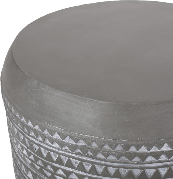 Outdoor Side Table 15.5" Cylindrical Shape Lightweight Concrete-Look Outdoor Indoor Accent Table Decorative Garden Stools, for Patio Porch Living Room, Grey