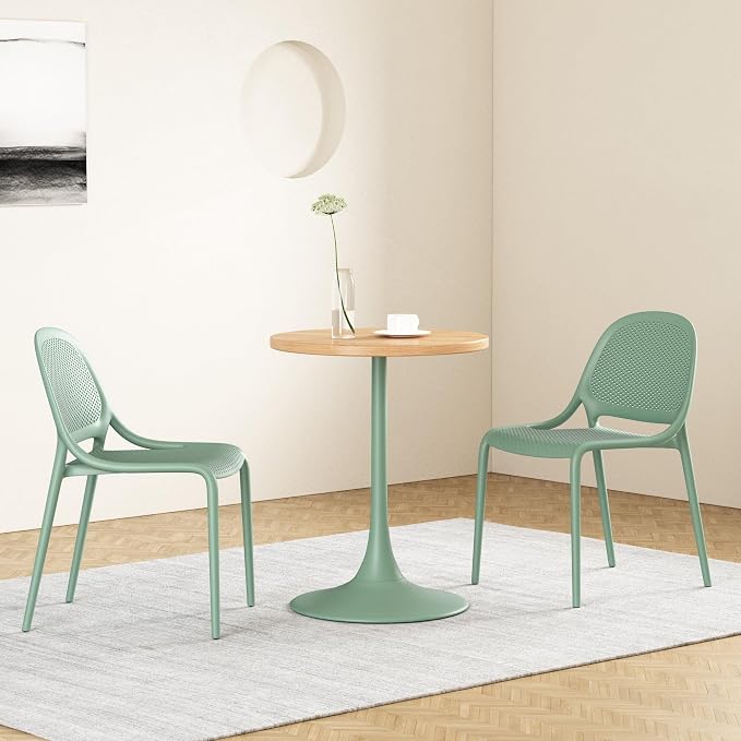 Jamesdar, Elise, Round Heavy Duty Commercial Bistro Table for Indoor Outdoor Restaurant & Café Dining, Solid Oak Top, Steel Base, 300 lb Capacity, 24" D x 30" H, Aloe Green