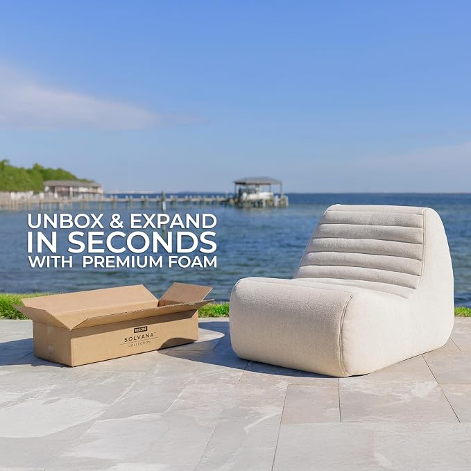 Big Joe Solvana Lounge Chair, Outdoor Performance Linen Weather-Resistant Fabric, Link Chair, Sunlit Cream
