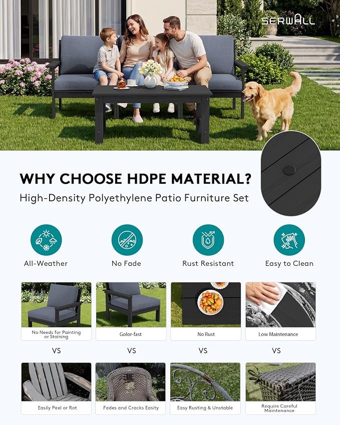 SERWALL HDPE Outdoor Couch with Coffee Table