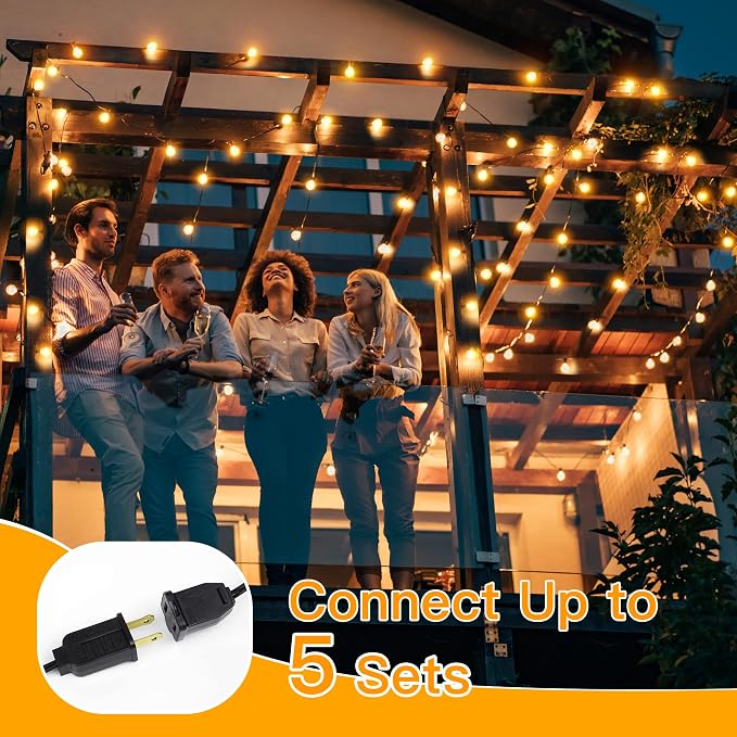 Ollny 150FT Outdoor String Lights, Waterproof Connectable Shatterproof Outside Light with 75 Edison + 4 Spare LED Bulbs Plug in, Patio Lights for Indoor Balcony Porch Camping Deck