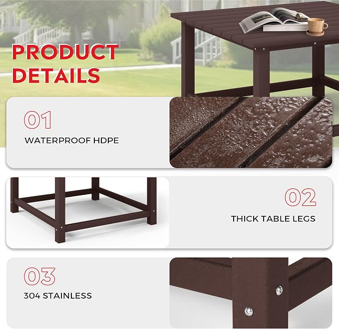 Costaelm Paradise Kids 5-Piece HDPE Outdoor Square Patio Dining Table and Chairs Set, Dark Brown