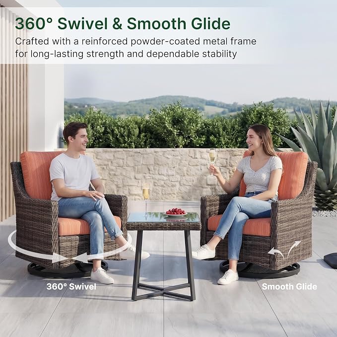Wicker Patio Conversation Set, Outdoor Patio Furniture Set with Deep Seating, Wide Armrests & Thick Cushions, All-Weather Outdoor Furniture Set for Patio, Porch, Deck & Backyard