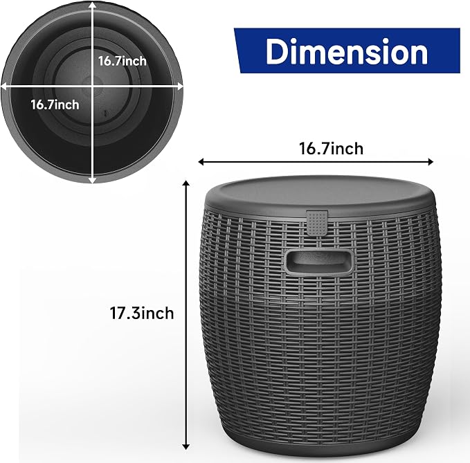 Outdoor Cooler Side Table, 9.5 Gallon Weather-Resistant Portable Ptio Cooler Table, Resin Rattan Round Cool Bar with Lid for Patio, Decor, Pool, Party (Black)