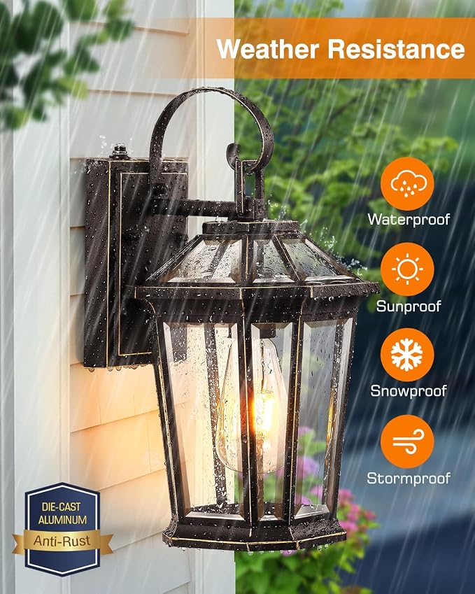VIANIS Outdoor Wall Lights, 2-Pack Dusk to Dawn Outdoor Lighting, Rustproof Exterior Lighting Fixtures, Farmhouse Oil-Rubbed Bronze Exterior Wall Light, Waterproof Porch Light Fixture with E26 Soket