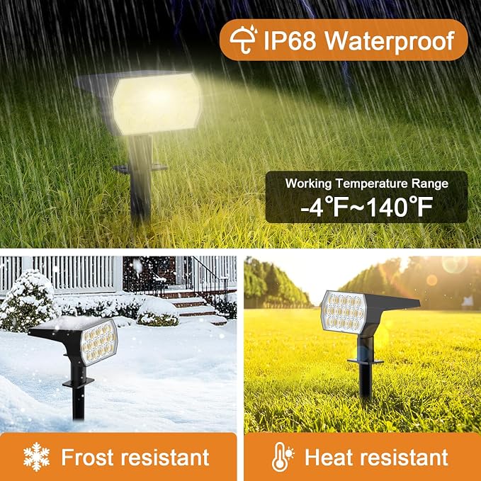 WELALO Solar Light Outdoor, IP68 Waterproof, 65 LED, Warm White, 2 Pack | Dusk to Dawn Auto On/Off, 3 Lighting Modes, Adjustable Solar Panel, Luces Solares Para Exteriores for Yard Garden Landscape