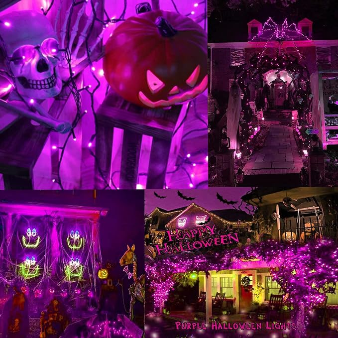 Purple Halloween Lights String Outdoor Plug In 78 FT 240 LED | 8 Modes, IP44 Waterproof, Black Wire Super Long Halloween Twinkle Light for Tree Pillar Party Fence Railing Horror Party
