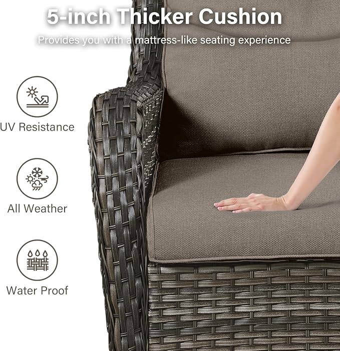 Outdoor Swivel Rocker Patio Chairs with 2 Ottomans - 5" Thick Cushion 4 Piece Furniture Set All Weather Comfortable Wicker Conversation Set for Porch Poolside and Deck - Gray/Gray