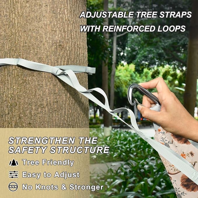 Camping Hammock Outdoor Hammocks for Outside Bison Cattle Red Flower Beach Trees Portable Lightweight with Pockets Tree Straps Indoor