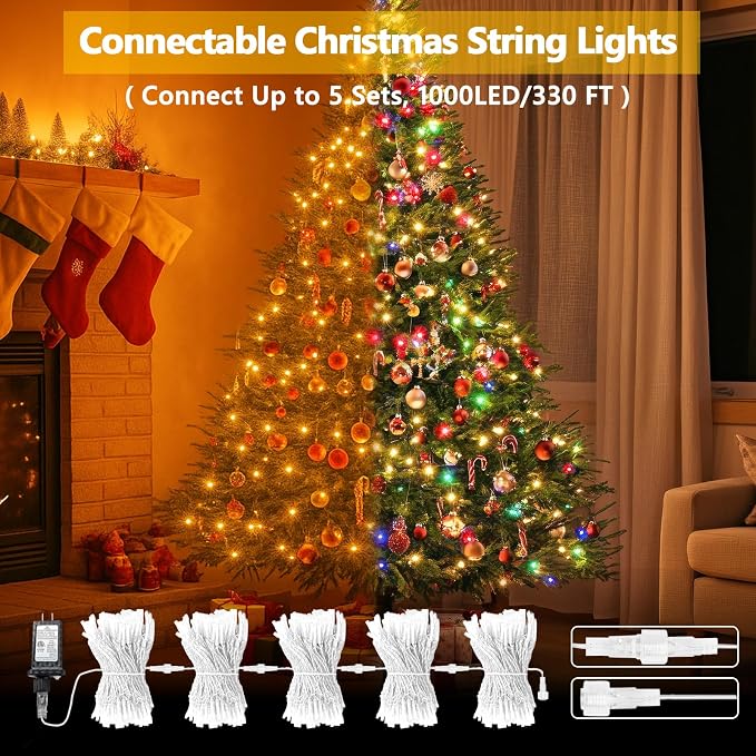 200 LED Connectable String Lights with Remote, Warm White to Multicolor | 11 Modes, Timer, 66FT Clear Wire Waterproof Color Changing Twinkle Fairy Lights Plug in for Bedroom Patio Xmas Tree Decor