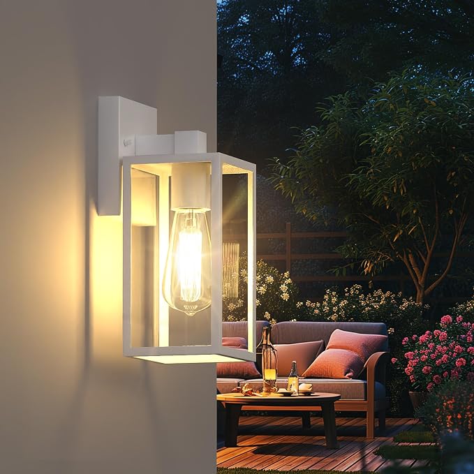WIHTU Outdoor Front Porch Light Wall Mount, Exterior Lighting Fixture 1Pack | 10.65inch, Anti-Rust Metal Frame, Tempered Glass, E26 Base, Waterproof, Easy Install, Wall Sconce for Patio, Garage, Entryway