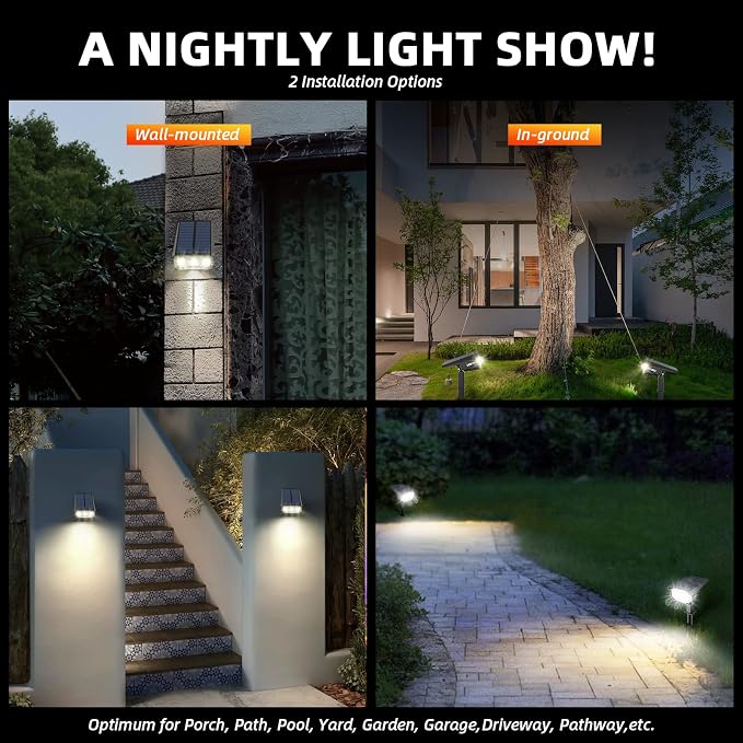 LEREKAM Solar Spot Lights,IP65 Waterproof 40 LED's Landscape Spotlights,3 Modes Outdoor Garden Lights, 360 Adjustable Lighting Angle, Solar Powered Wall Lights for Yard Porch 10 Pack