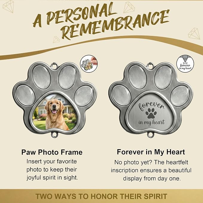Dog Memorial Gifts, Pet Memorial Crystal Suncatcher with Paw Shaped Photo Frame, Pet Loss, Personalized Loss of Dog Sympathy Gift, Beautifully Packaged Dogs and Cats Remembrance Bereavement Gifts