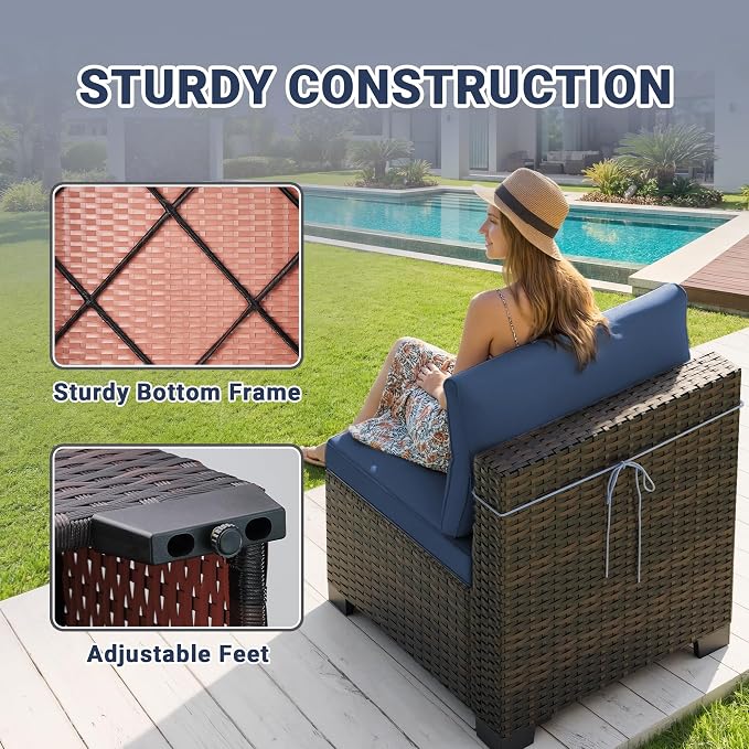 CHABATREE 7-Piece Outdoor Patio Furniture Sets, Manual Weaving Rattan Conversation Sectional Sofa with Tempered Glass Coffee Table, All-Weather PE Wicker & Thick Cushions for Garden, Backyard, Porch