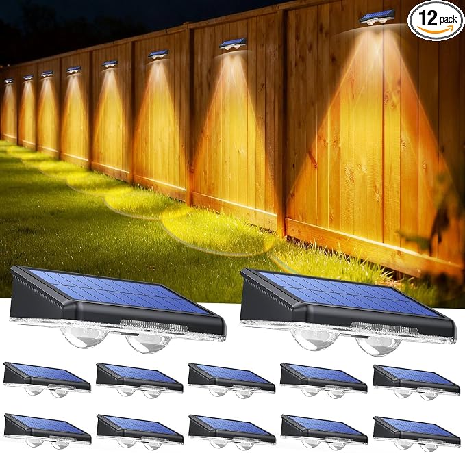 TECKNET Solar Fence Lights Outdoor, Solar Lights for Driveway Fence(12Pack) | 3 Color Modes, IP66 Waterproof with High-Brightness LEDs for Patio, Wall, Railing and Backyard