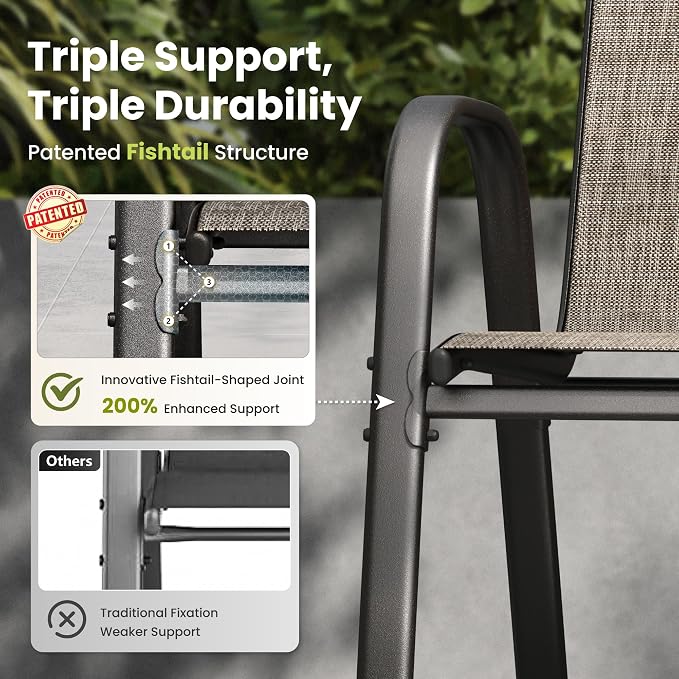 PHI VILLA 9 Piece Patio Table and Chairs Set for 8 Person, Large Metal Slat Rectangle Table and Stackable Patio Chairs with Textilene Mesh Fabric, All Weather Patio Furniture Set for Deck Lawn Garden