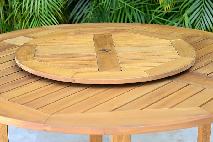 Urban Elements Melbourne 7-Piece Patio Furniture Set | Teak Finish 100% FSC Eucalyptus Wood | Backyard Furniture, Outside Table and Chairs, Round Outdoor Dining Set, White