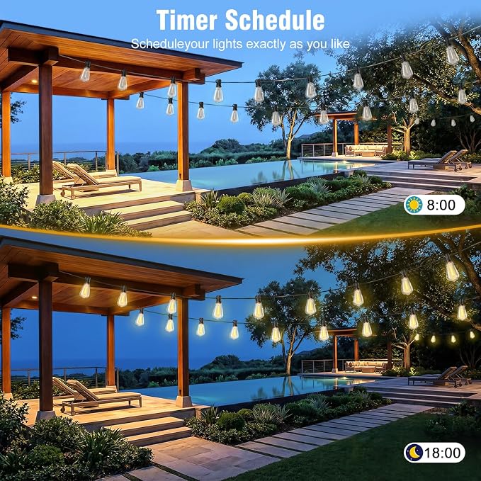 Outdoor String Lights 25FT, APP & Remote Control Dimmable Patio Lights, Plug in LED String Lights with Timer, Waterproof Backyard Pergola Garden Party Decor