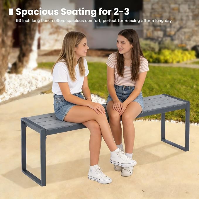 6 Pieces Outdoor Dining Set, Patio Table and Chairs Set with Garden Bench for 6-7 People, 63" Outdoor Dining Table and Swivel Patio Chairs for Deck Backyard, Grey and Dark Grey