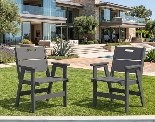 SERWALL 7 Piece HDPE Patio Dining Set, 76 Inch Outdoor Dining Table with 6 Chairs, All Weather Resistant Heavy Duty Outdoor Furniture with Umbrella Hole for Garden Backyard Deck, Gray