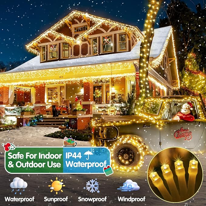 Christmas Lights Outdoor, 522FT 1300 LED String Lights with 8 Lighting Modes, Timer Memory Twinkle Fairy Lights Waterproof Plug in for Xmas Tree Wedding Party Holiday Decor(Warm White)