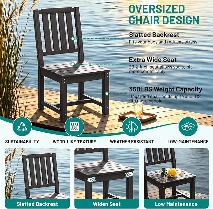 PLUUV 7-Piece Outdoor Dining Set – HDPE Patio Furniture with Umbrella Hole Table, Aluminum Legs, and 6 Armless Chairs, Weatherproof & Easy-Clean for Backyard, Garden, Grey