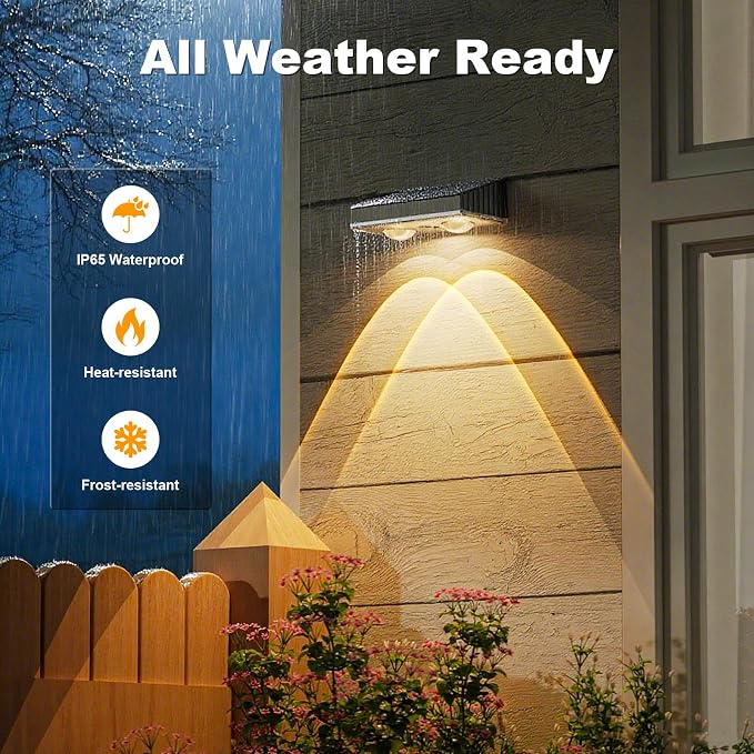 Solar Fence Lights,8 Pack Deck Light,Led Lights Warm White Outdoor Wall Lights,IP45 Solar Powered Light Waterproof for Backyard/Pool/Railing/Patio/Porch/Step/Outside/Garden (Black)