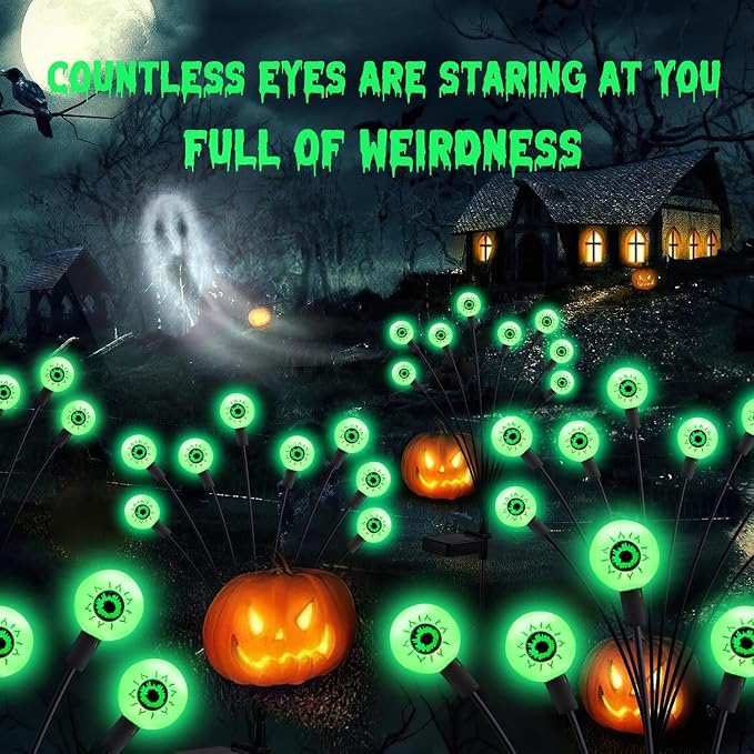 ASMAD Halloween Decorations Outdoor Solar Scary Eyeball Lights,8Pack 64LEDs | Halloween Lights, Halloween Decor, Green Eyeball Swaying Lights, Solar Path Lights Waterproof for Garden/Patio/Party Decor