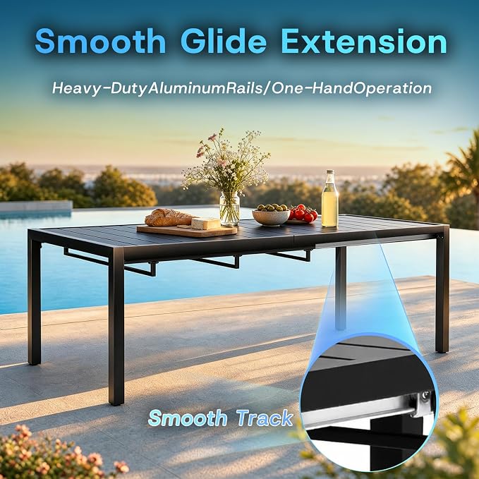 bigget Extendable Patio Dining Table for 8, 78.8" Long Rectangular Expandable Outdoor Dining Table for 8, 500LBS Powder-Coated Black Metal Extra Large Outdoor Patio Table for Outside, Garden, Lawn