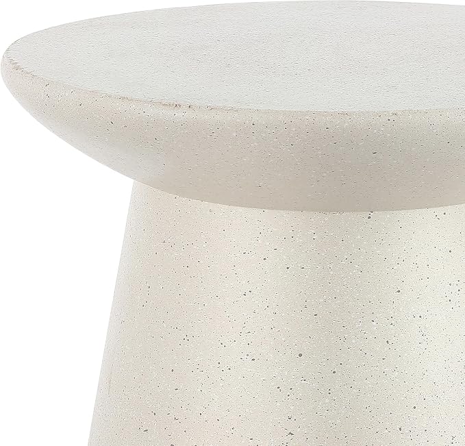 JONATHAN Y Hollie Polyresin Outdoor Side Table and Stool, 18" All-Weather Textured Round Pedestal Accent Table for Patio, Garden, Modern Minimalist, Cream Terrazzo TBL1108D