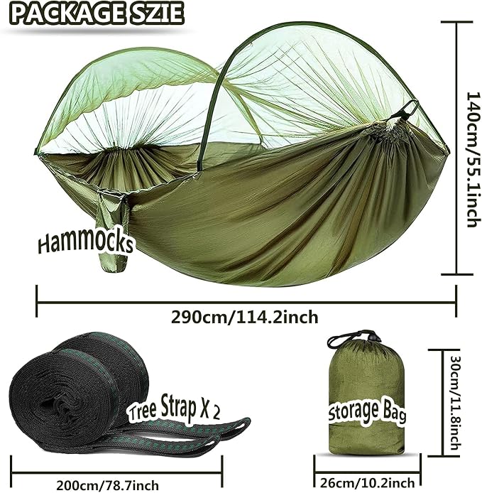Travel Hammock with Mosquito Net, Lightweight Camping Hammock Hold Up to 200kg, Portable Outdoor Hammock for Camping Hiking Backpacking,Comouflage,290x140cm