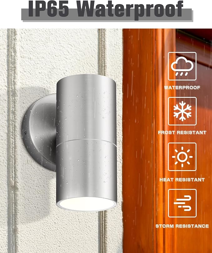 Ken & Ricky Modern Stainless Outdoor Wall Sconce Lights,Brush Nickel，2 PK | Downward Outside Wall Light With Glass Cover,No Glare Exterior Lighting Fixtures,For House Front Porch Garage Patio Entryway