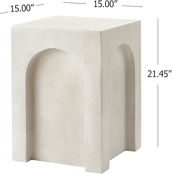 Christopher Knight Home Antue Lightweight Concrete Outdoor Side Table, MGO Square End Table, Small Coffee Table for Patio Garden, Outdoor Plant Stand, No Assembly Required, Antique White