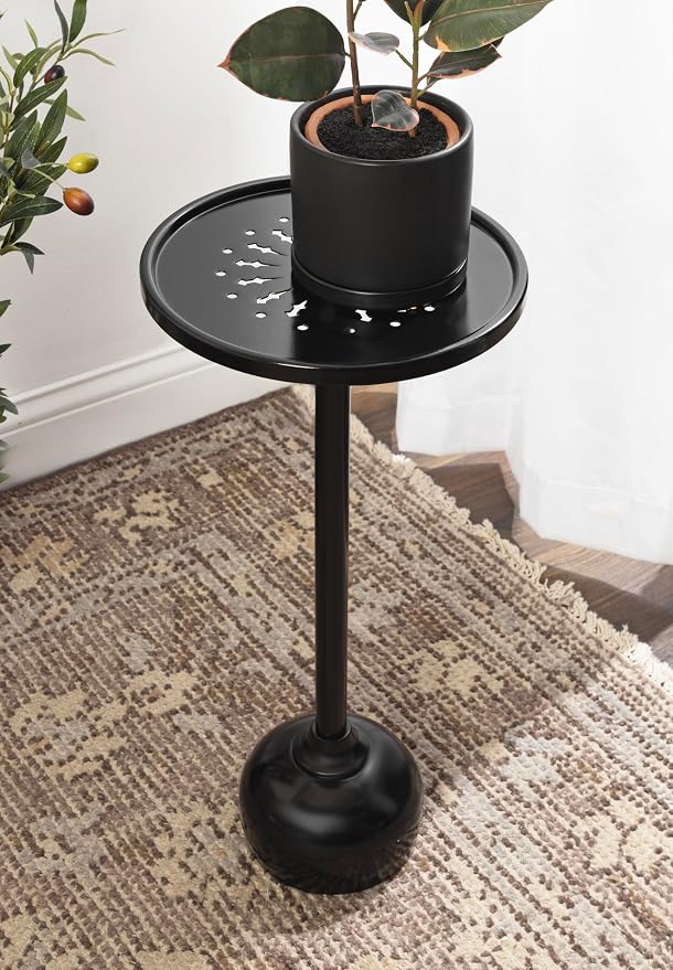 Kate and Laurel Miki Modern Pedestal Drink Table; 10 x 10 x 23; Black; Decorative Accent Patio Table for Use as Plant Stand Indoors or Outdoors or as a Living Room Martini Table