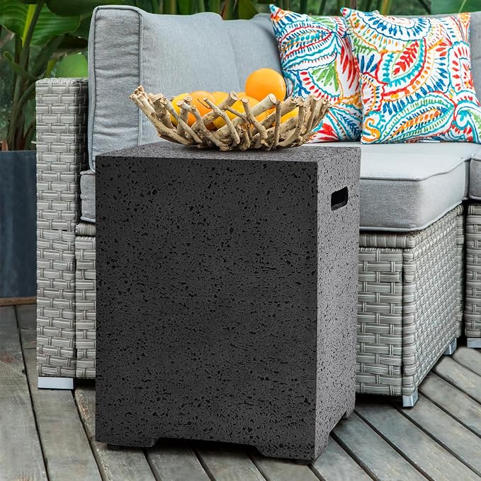 COSIEST Outdoor Hideaway Tank Table for Gas Fire Pits, Hides Standard 20lb 16-inch Propane Tank Cover w Side Handles (Light Gray)