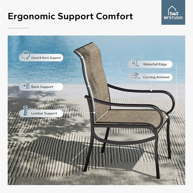 MFSTUDIO Outdoor Dining Set with Umbrella, Patio Dining Set for 6 Persons, Patio Furniture Set with 1 Rectangular Table Fixed Chairs 2 Swivel Chairs & Navy Blue Umbrella (Base not Included)