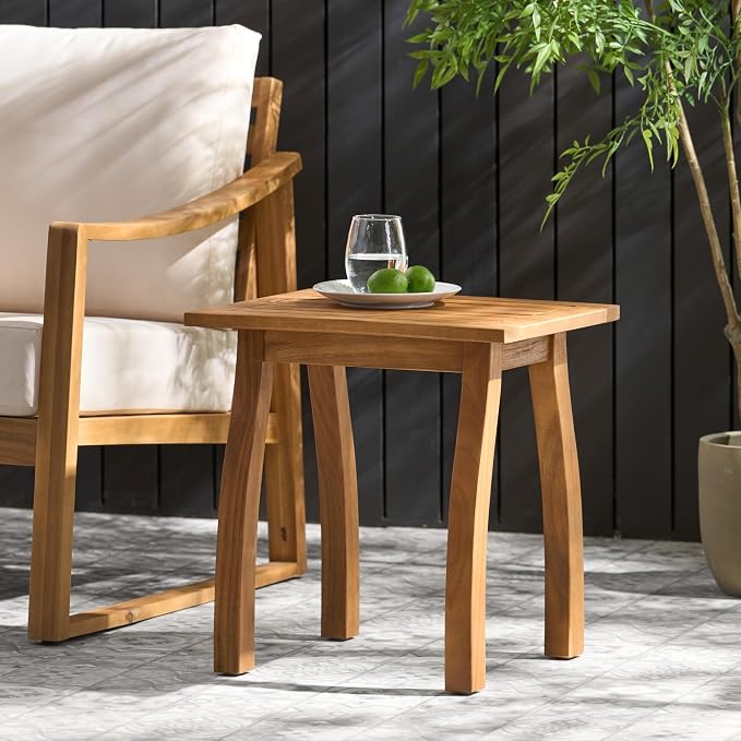 Merax Outdoor Acacia Wood Accent End Table Patio Coffeetable for Backyard,Garden,Poolside