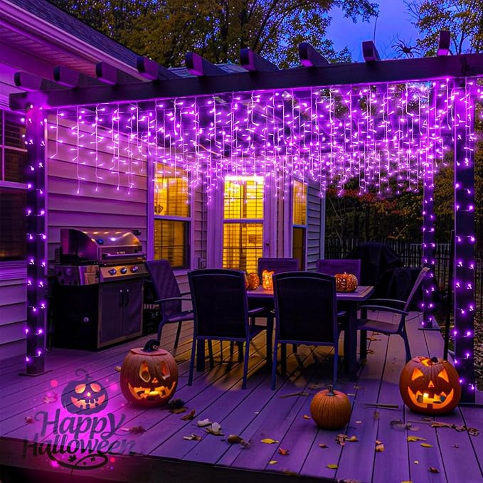 66ft Purple Christmas Lights Outdoor, 640 LED Icicle Lights for Outside Indoor Twinkle Lights with Connectable Clear Wire 8 Modes Timer Waterproof for House Party Tree Holiday Yard Decorations