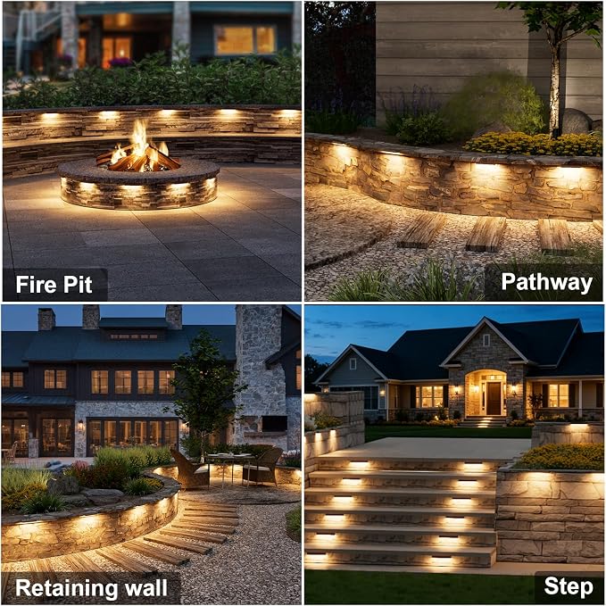 VOLISUN 7 Inch Retaining Wall Lights, 2700K Hardscape Lighting, 8 Pack | IP65 Waterproof, Cuttable Low Voltage Landscape Lighting, 12V Paver Lights, 1.5W Outdoor Step Lights, ETL