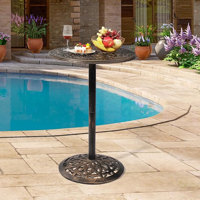 Antique Bronze Outdoor Bar Table, Bar Height Patio Table, Patio Dining Table, Tall Outdoor Table Bistro Table Outdoor Furniture Garden Table 27.5" L x 27.5" W x 40" H Patio Bistro Table