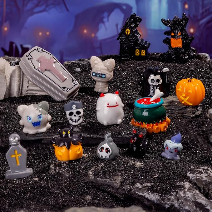 44P Mini Halloween Figurines Tiny Figures Resin Miniature Little Small Figurines Bulk for Micro Fairy Garden Landscape Accessories Hide Crafts Decor