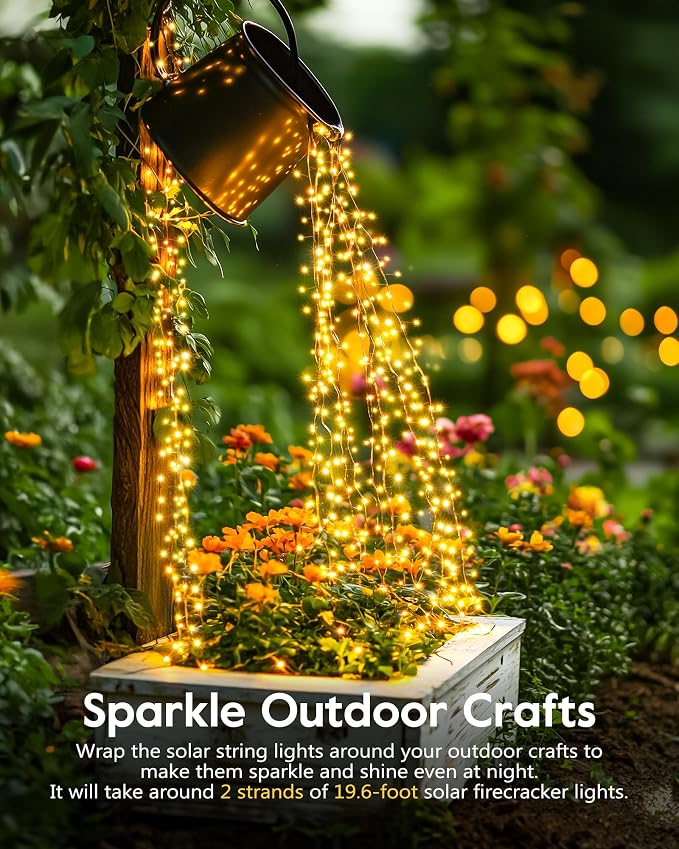 120 LED Solar Fairy Lights Outdoor Waterproof IP65, 10FT 8 Lighting Modes | Solar Christmas Lights Outdoor Waterproof Cascading Twinkle Lights Balcony Garland Patio Christmas Decorations, Warm White